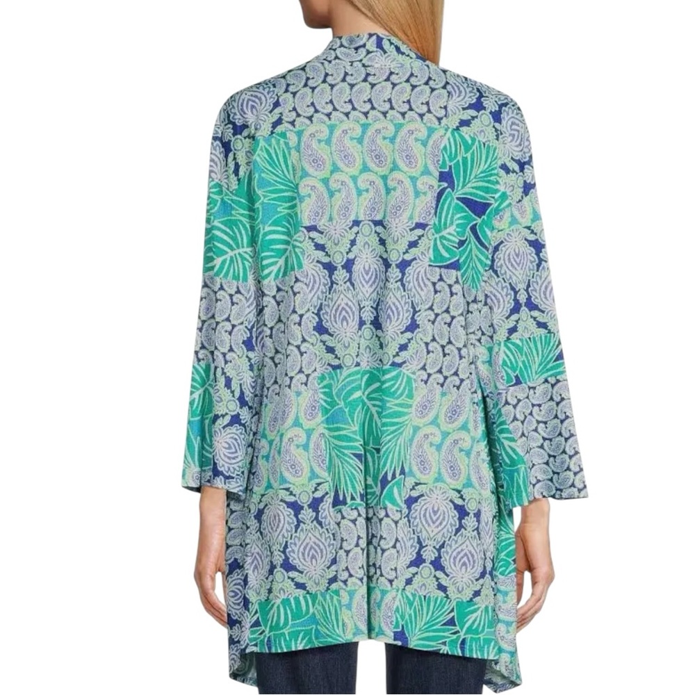 Ruby Rd. Open-Front Printed Cardigan in Teal & Blue - Picture 3 of 7